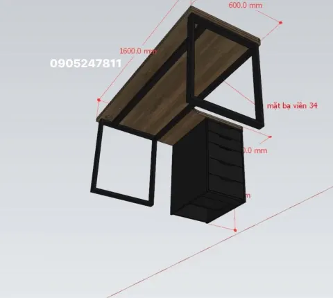 Bản vẽ thiết kế bàn làm việc có hộc tủ