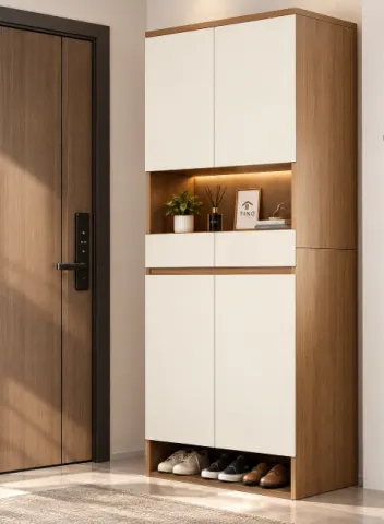 Tủ giày cao thiết kế hiện đại có kệ trang trí