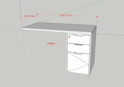 Bản vẽ thiết kế bàn làm việc có hộc kéo tích hợp