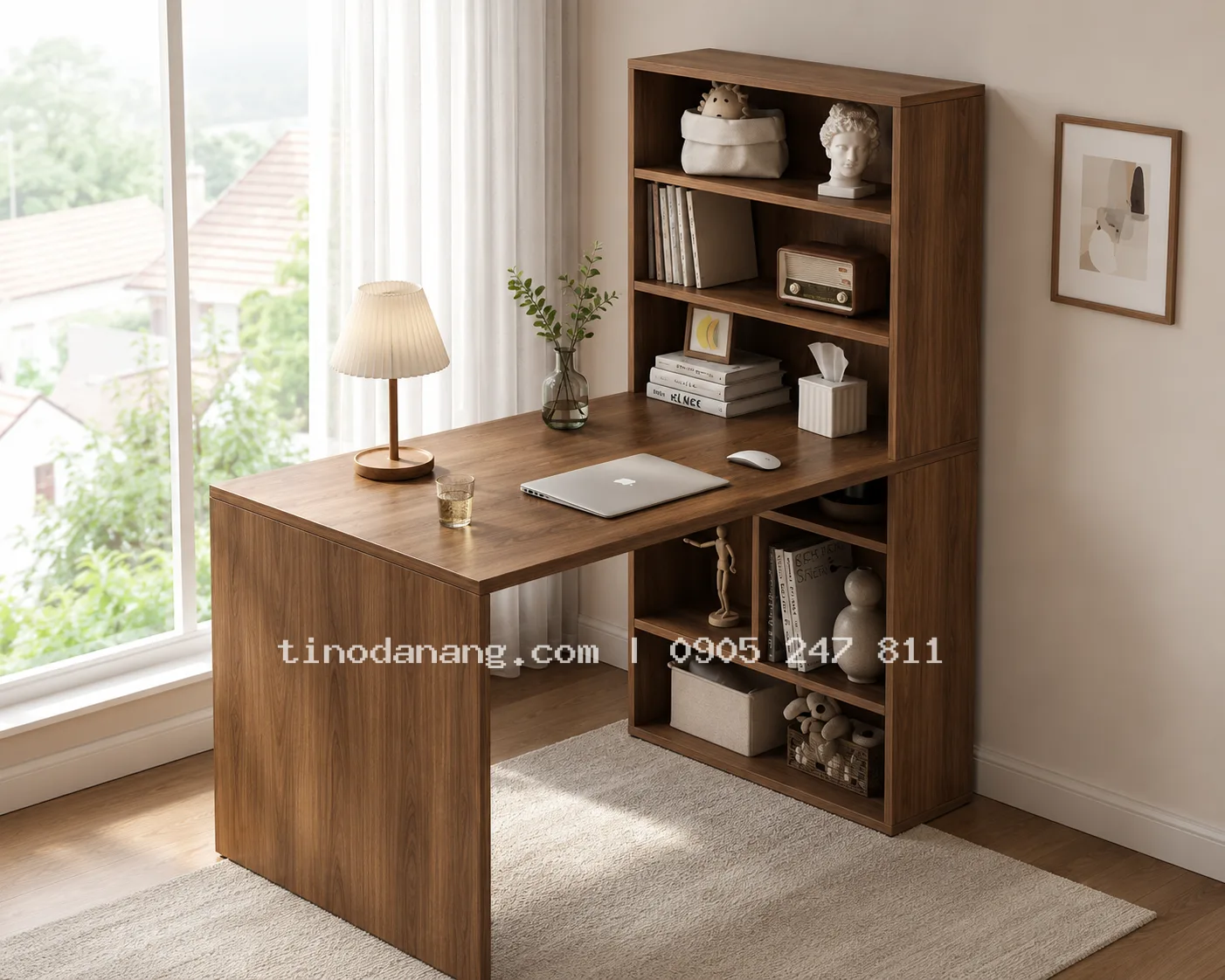 Bàn làm việc tích hợp kệ sách hiện đại 1 - Nội thất Tino Đà Nẵng