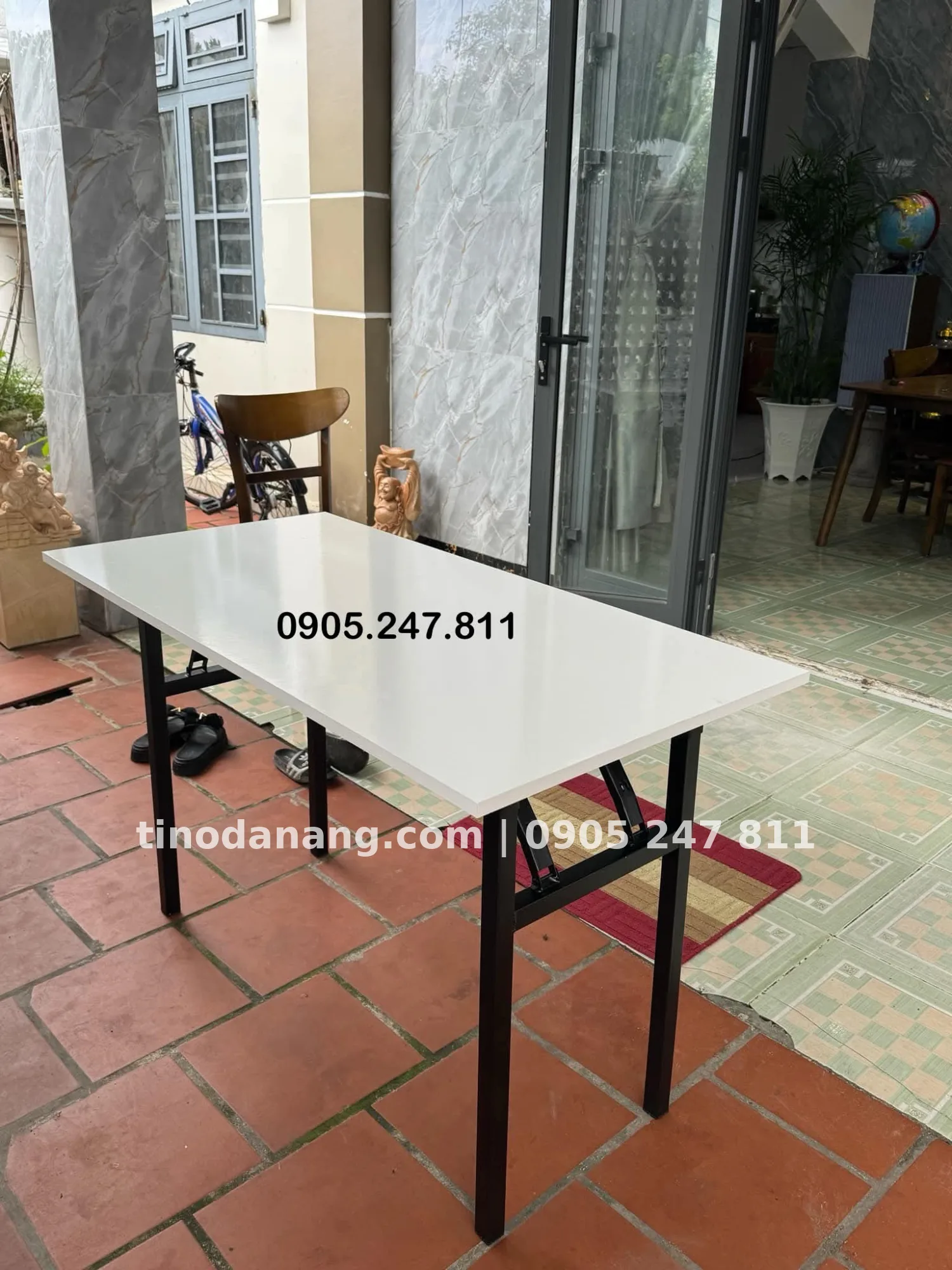 Ảnh 5 của Bộ bàn gấp chân sắt mặt gỗ và mặt trắng tại xưởng